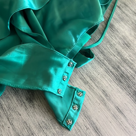Vintage Victoria's Secret teal satin ruffle cinched waist bodysuit size medium - Picture 7 of 16